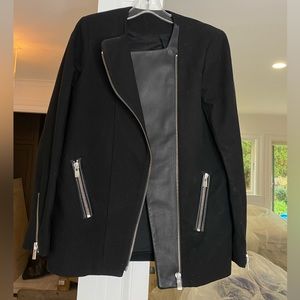 MAJE WOOL AND LEATHER MOTO JACKET SILVER ZIPPER XS